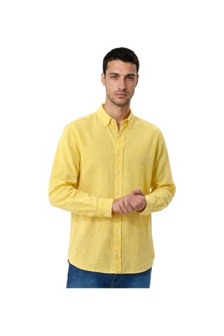 Arma Ar-ma Erkek Keten Gömlek Baskisiz Basic Düğme Kapamali Cepsiz Uzun Kollu Gömlek Dokuma Kumaş Regular Fit %60 Pamuk %40 Keten Y31485118102 Sarı-s1