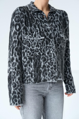 Moderie Butik Leopar Desen Jakarlı Hırka - Siyah-açık Gri gri