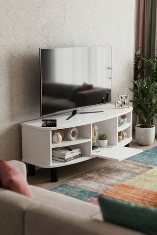 Tv Sehpası 136 Cm Kapaklı Raflı Çok Amaçlı Televizyon Ünitesi Salon Oturma Odası Vienna 5014 Atlantk Beyaz