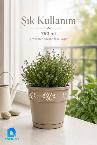 750 Ml Dekoratif Alt Tabaklı Plastik Saksı 11,5x11,5x11 Cm Karışık Renk
