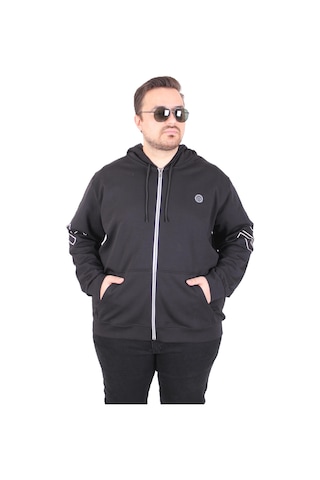 Moc Grande Mocgrande Büyük Beden Kapüşonlu Fermuarlı Sweat Double Face Ossi 25705 Sıyah Siyah