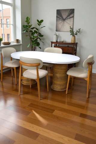 Bohem İskandinav Masa Sandalye Takımı 4 Adet Polo Sandalye Mdf Beyaz Oval Masa Modern Şık Kahverengi