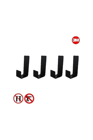 Yapışkanlı Askılık Kapı Arkası Bornoz Askılığı Yapışkanlı Mutfak Banyo Askılığı Havlu Askılığı Elbise Askılığı 4'lü Set 3m Yapışkanlı Tasarım Siyah