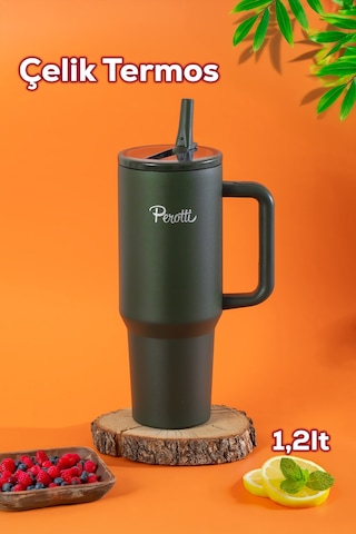 Perotti 17238-3 Colte V2 Paslanmaz Çelik Sporcu Termos Bardak Matara Yeşil 1,2 Lt Yeşil