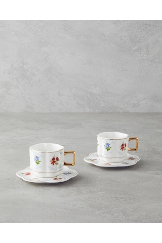 English Home Celestia Porselen 4 Parça 2 Kişilik Kahve Fincan Takımı 90 Ml Renkli Renkli