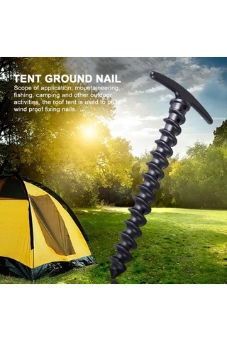 5 Adet Zemin Desteği Kamp Çadır Kazıkları Çubuklar Zemin Çivileri Vidalı Spiral Çadır Kazığı Dış Mekan Siyah