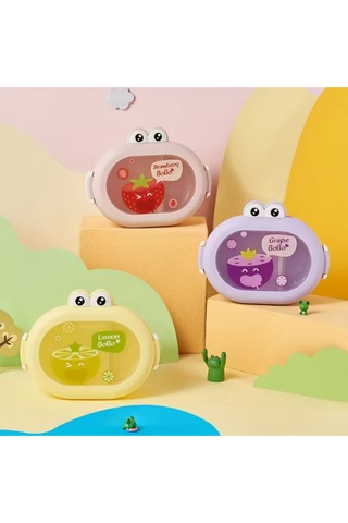 Karikatür Öğle Yemeği Kutusu, Okulda Gençler Ve Çocuklar İçin Taşınabilir 2 Bölmeli Saklama Kabı Sarı