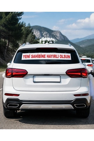 Yeni Sahibine Hayırlı Olsun Araba Arkası Yazısı 100 15 Cm Beyaz