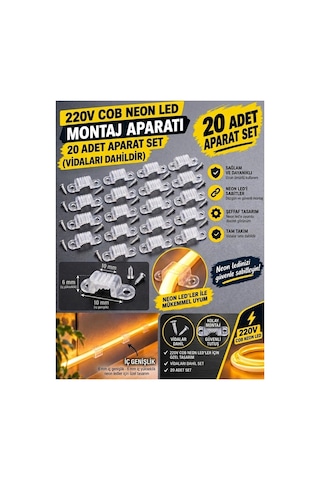 20 Adet Neon Led Tutucu Klips 1 Vidalı Duvar Aparatı,bağlantı Montaj Aparatı,kroşe,plastik Şeffaf Montaj Aparatı 10x6 Mm Cob Led Montaj Aparatı