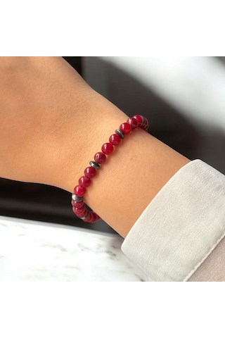 Kırmızı Sanat Evi Mini Akik Bordo Sıralı Doğal Taş Bileklik