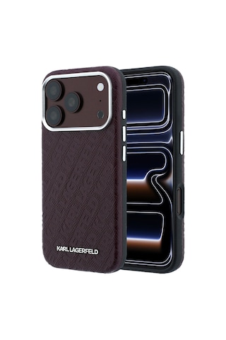 Apple Uyumlu iPhone 18 Pro Max Uyumlu Kılıf Karl Lagerfeld Lisanslı Damgalı Metal Yazı Logolu Grained Kapak Bordo