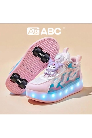 Kız Çocuk Spor Ayakkabı Şarj Edilebilir Farklı Modlarda Led Işıklı Kapanabilir Tekerlekli Çok Renkli