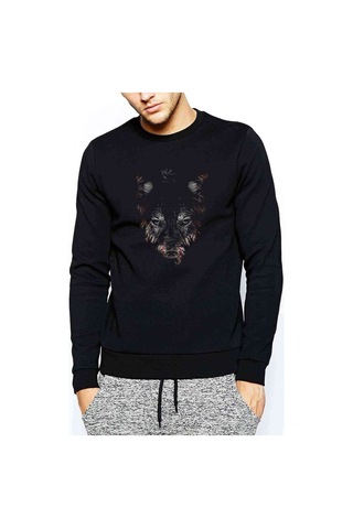 Kurt Wolf Geyik Animal Baskılı Siyah Erkek Örme Sweatshirt (528921990)