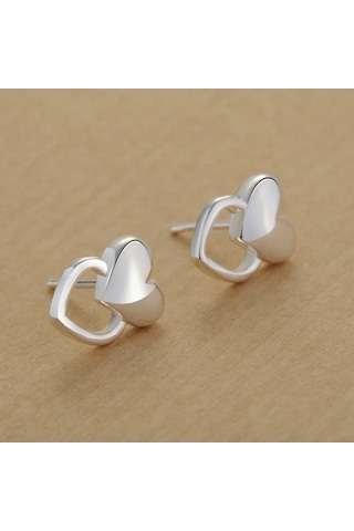 Flybuy 925 Ayar Gümüş Kalp Küpe - Zarif Kız/arkadaşı İçin - Ta Ae177, 1.50 Cm Gümüş