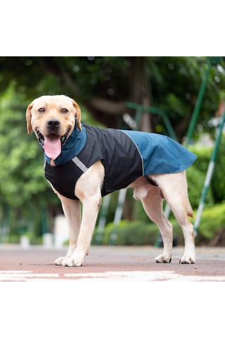 Vkemall Köpekler İçin Dışarıda Kullanım Su Geçirmez Mont, Yansıtıcı Çizgili, Ayarlanabilir Fit, Mavi-siyah Desenli Pet Yağmurluk Ya002s011