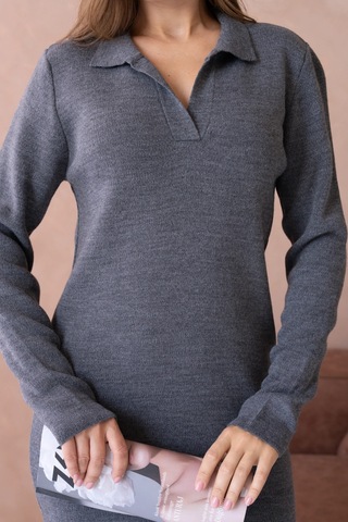 Kadın Polo Yaka Yamuşak Dokulu Maksi Boy Triko Elbise Antrasit