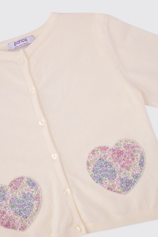 Panço Liberty Kumaş Kız Çocuk Çiçek Desenli Triko Hırka Krem 5621GK82003