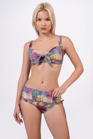 Endeep Kadın Büyük Beden Balenli Destekli Sarı Pembe Desenli Bikini Takımı Sarı-pembe