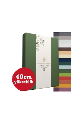 Home Premium Lastikli Çarşaf Yüksek Yataklara Özel 40cm Yükseklik Penye %100 Pamuk 150gr/m2 Oeko Tex Haki