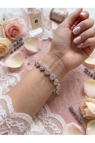 Kadın Pembe Renk Kalp Model Şık Çelik Bileklik Silver