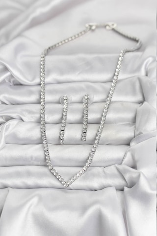 Zarif Kadın İçin Silver Metal Zirkonlu Kolye Küpe Seti Gri