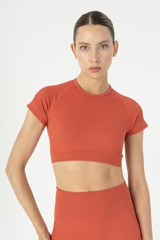 Maraton Slimfit Kadın Bisiklet Yaka Kiremit Crop Top Kiremit