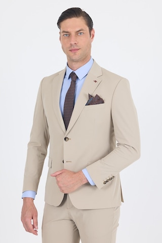 İmza Bej Mono Yaka Yarım Astar 6 Drop Slim Fit Beli Lastikli Takım Elbise 1001250121 Bej