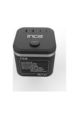 Inca Ipw-47sy 3port 2x Usb+2x Type-c Led Tuşlu Duvar Priz-siyah Isıya Karşı Dayanıklı Kaliteli Malzeme Çocuk Koruma Özelliği Usb Giriş 220v-250v Güç Max. 3680 W