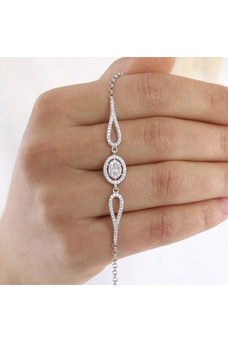 Oval Baget Zirkon Taşlı Gümüş Bileklik Gümüş