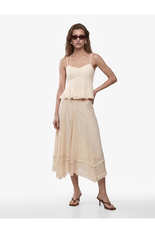 Koton Viskon Kumaş Pileli Asimetrik Kesim Midi Kloş Etek Bej 6sak70197ew