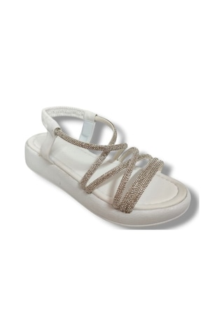 Fancy 051-25 Taşlı Trend Fashion Kadın Sandalet Beyaz