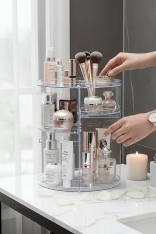 Mithra Life 360 Derece Dönen Makyaj Takı Rafı Organizer Şeffaf Kozmetik Düzenleyici Mıt1293 10 Parça