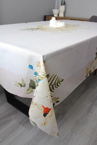 160x220 Dijital Baskı Leke Tutmaz Kumaş Masa Örtüsü Pembe - Ekru