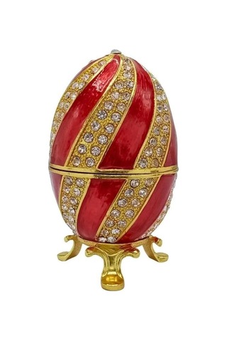 Faberge Yumurta Kristal Taşlı Lüks Mücevher Kutusu Sarı Kırmızı 10cm Hediyeli