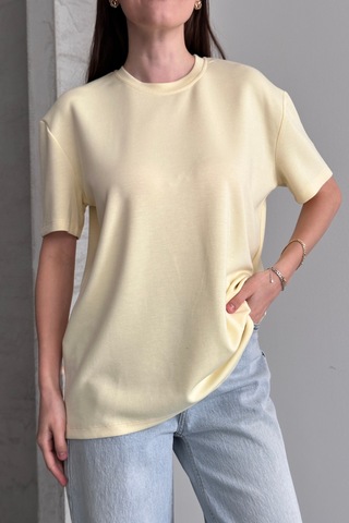 Balenbi Kadın Modal Bisiklet Yaka Basic Yarım Kollu T-shirt 1211 Sarı