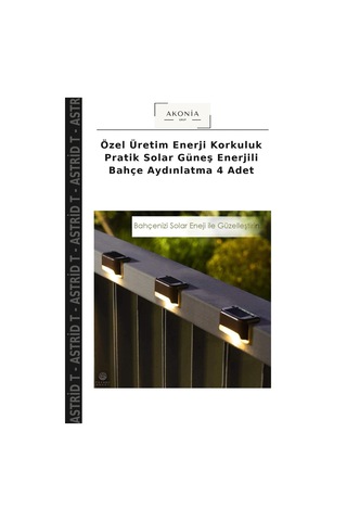 Özel Üretim Enerji Korkuluk Pratik Solar Güneş Enerjili Bahçe Aydınlatma 4 Adet