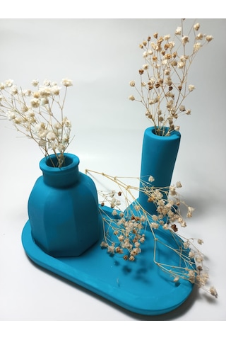 Tabaklı Dekoratif İkili Vazo Set Random Çok Renkli