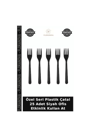 Özel Seri Plastik Çatal 25 Adet Siyah Ofis Etkinlik Kullan At