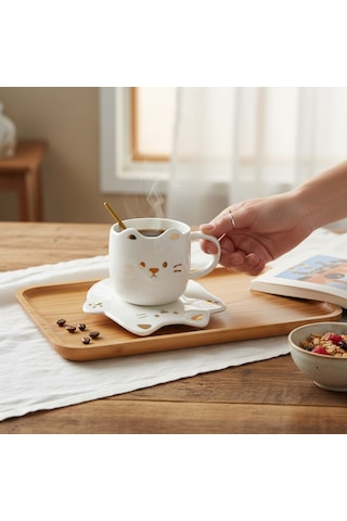 Tatlı Kedi Tasarımlı Kupa Bardak Beyaz