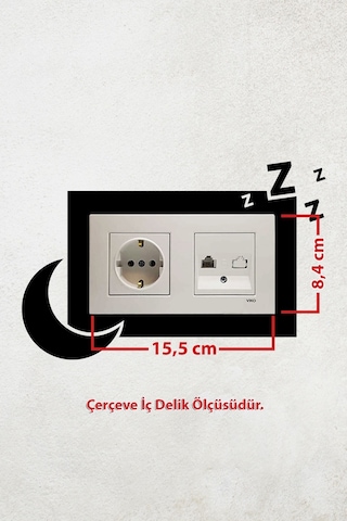 Uyku Ve Gece Tasarım 2li Priz Çerçevesi İç Ölçü 15,5x8,4 Cm 2li Dekoratif Priz Çerçeve