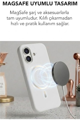 Apple İphone 17 Uyumlu Magsafe Lansman Silikon Kılıf Beyaz