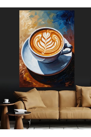 Ahşap Tablo Latte Sanatı Kahve Fincanı Görseli İnsan Figürlü Tablolar