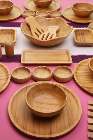 Atbyhome Bambu Glow 6 Kişilik 31 Parça Doğal Bambu Kahvaltı Takımı Kahvaltı Seti Sunum Seti Bambu