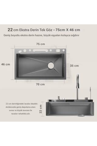 Labvıa Dijital Akıllı Eviye Seti Antrasit Gri