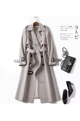 Uzun Moda İngiliz Tarzı Şık Tesettüre Uygun Dış Giyim Kadın Ceket Bej