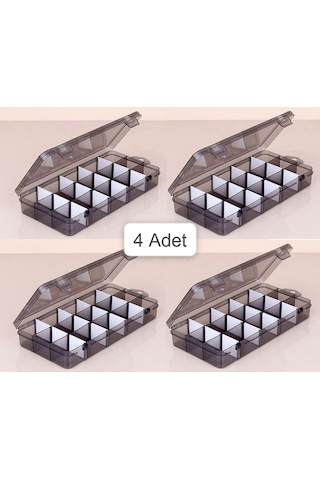 Bayev Füme 4 Adet 15 Bölmeli Kolye Yüzük Kapaklı Takı Kutusu Dikiş Kutusu Organizer Düzenleyici Kutu