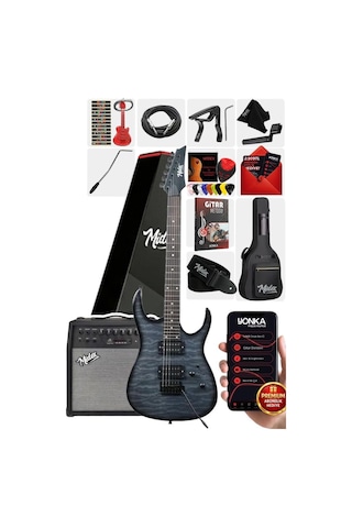 Midex Crade-50amp Grey Rosewood Super Strat Kasa Hh Yüksek Kaliteli 50w Amfili Elektro Gitar Seti
