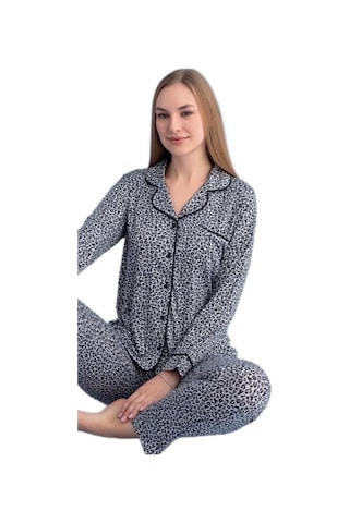 Berna Collection Kadın Pijama Takımı Düğmeli Yumuşak Dokulu Esnek Gri