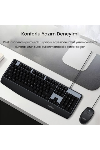 Veggieg Mk500a Ergonomik Kablolu Türkçe Q Klavye Mouse Seti Siyah Optik
