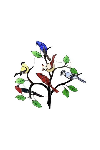Ev Duvar Dekoru İçin Tel Vitray Suncatcher Panel Üzerinde Renkli Kuşlar
